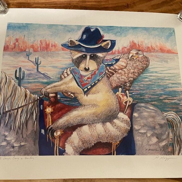 Raccoon Cowboy Print Poster Signed M Maggiore 29/500 - Picture 1 of 6